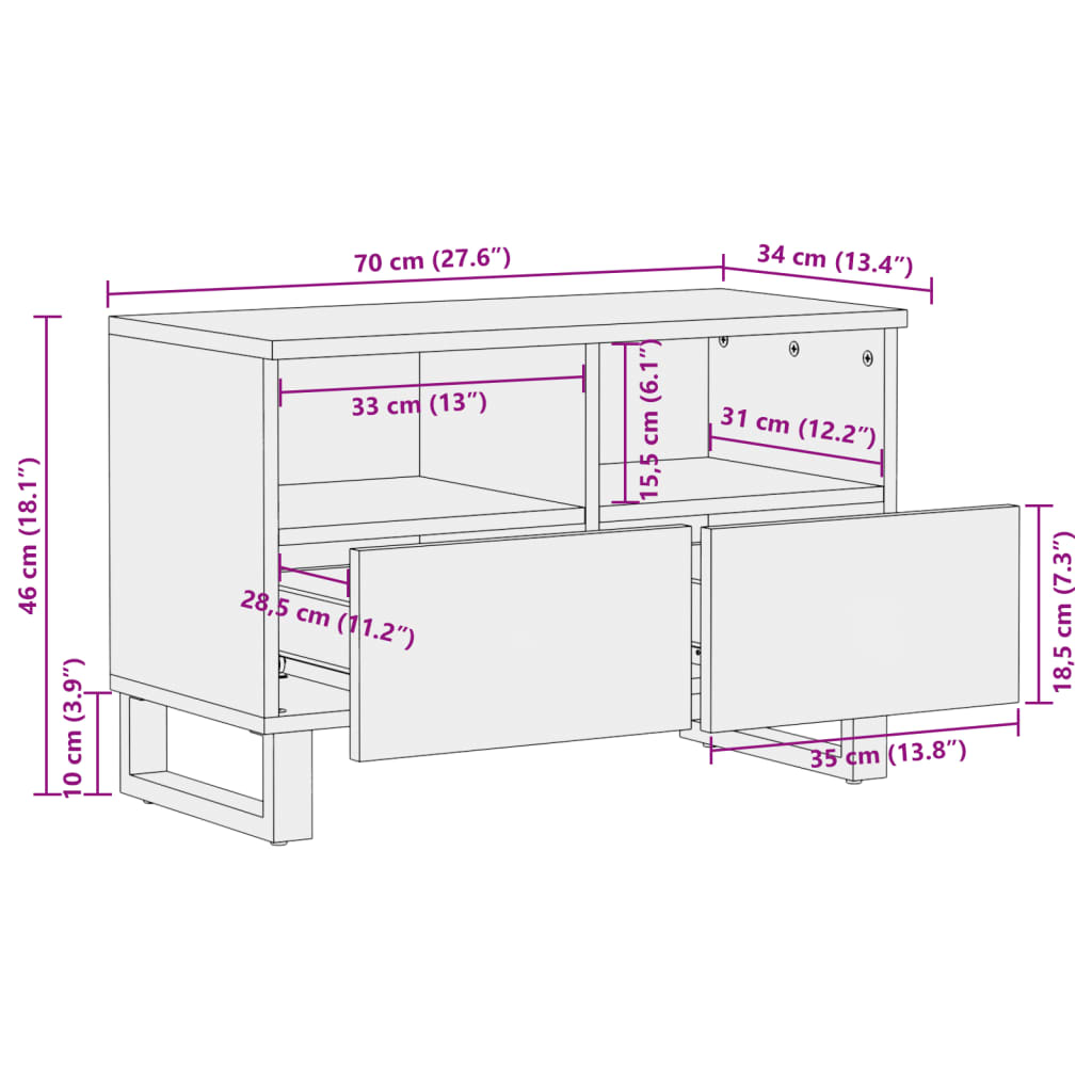 TV Cabinet Brown 70x34x46 cm Solid Wood Mango