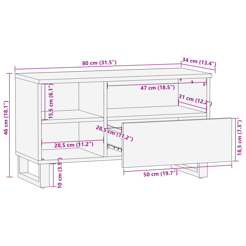 TV Cabinet Brown 80x34x46 cm Solid Wood Mango