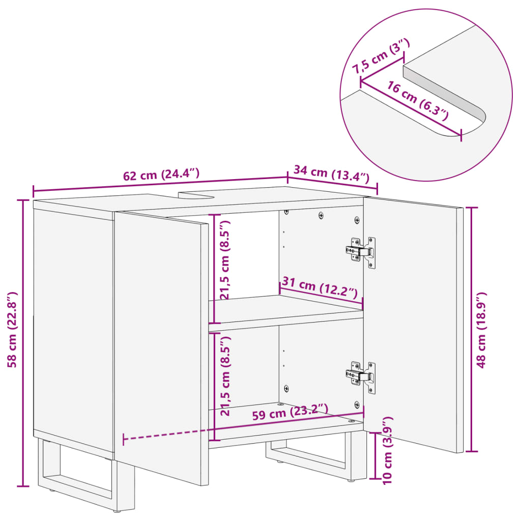 Bathroom Sink Cabinet 62x34x58 cm Solid Wood Rough Mango