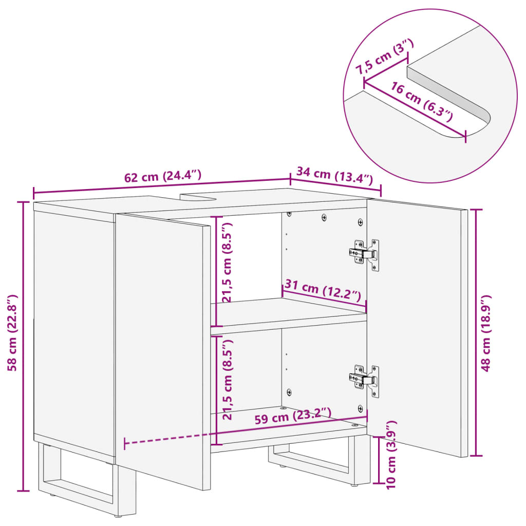 Bathroom Sink Cabinet 62x34x58 cm Solid Wood Acacia