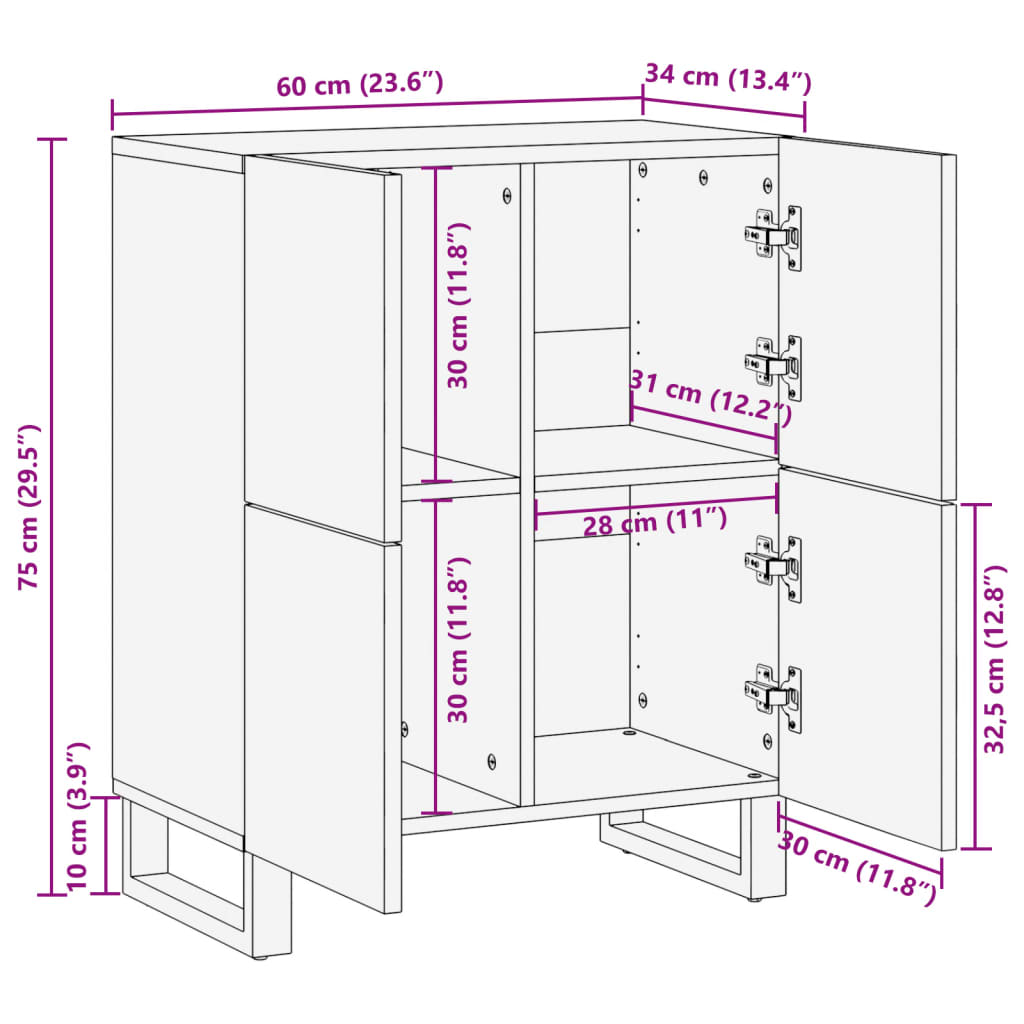 Sideboard Brown 60x34x75 cm Solid Wood Mango