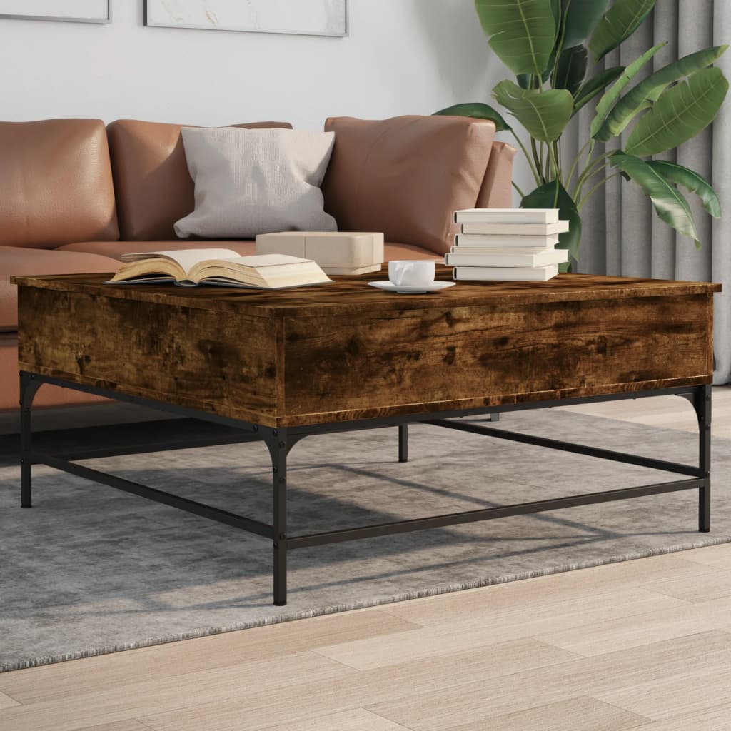 Coffee Table Smoked Oak 95x95x45 cm Engineered Wood and Metal