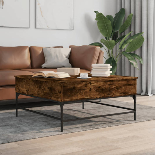 Coffee Table Smoked Oak 95x95x45 cm Engineered Wood and Metal