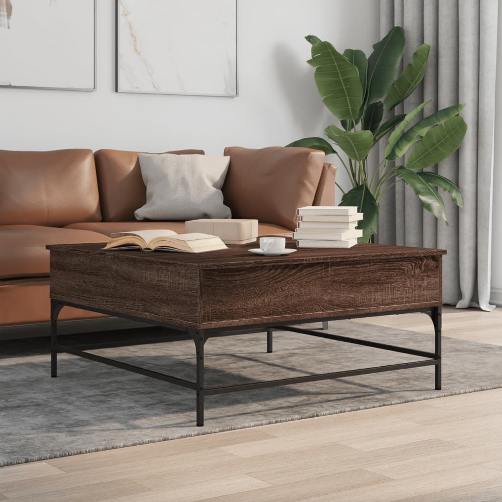 Coffee Table Brown Oak 95x95x45 cm Engineered Wood and Metal