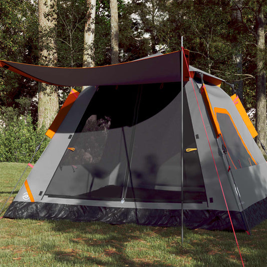 Camping Tent Dome 5-Person Grey and Orange Quick Release