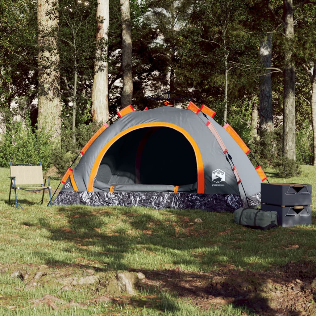 Camping Tent 3-Person Grey and Orange Quick Release