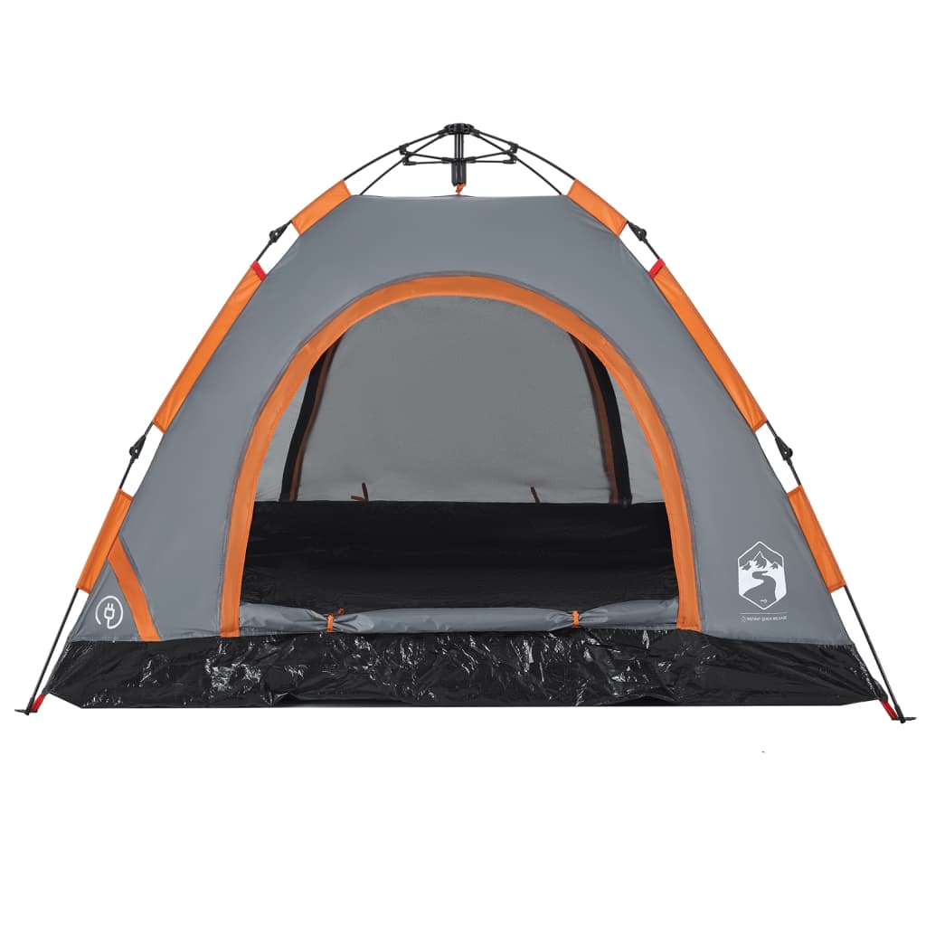 Camping Tent 3-Person Grey and Orange Quick Release