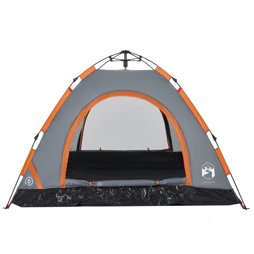 Camping Tent 3-Person Grey and Orange Quick Release