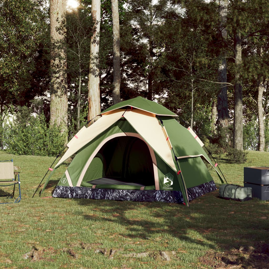 Camping Tent Dome 3-Person Green Quick Release