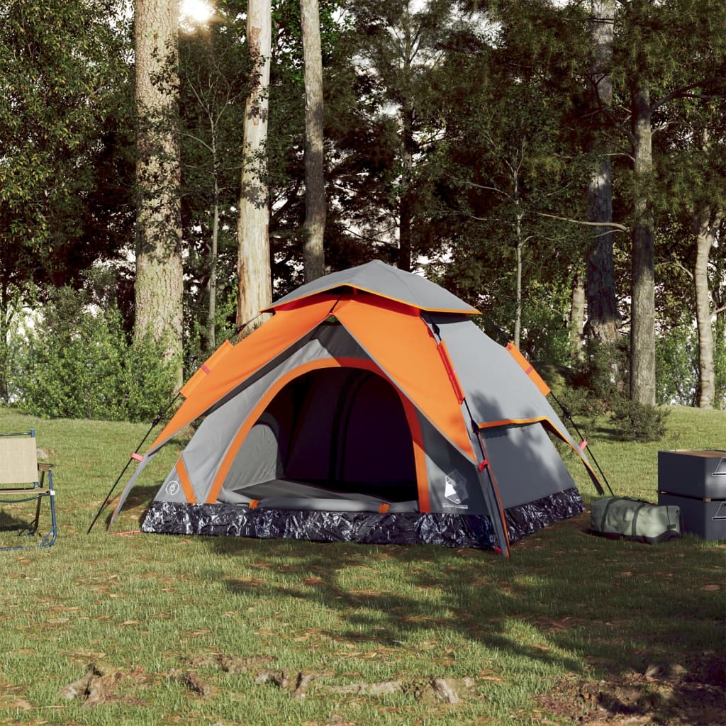 Camping Tent Dome 3-Person Grey and Orange Quick Release