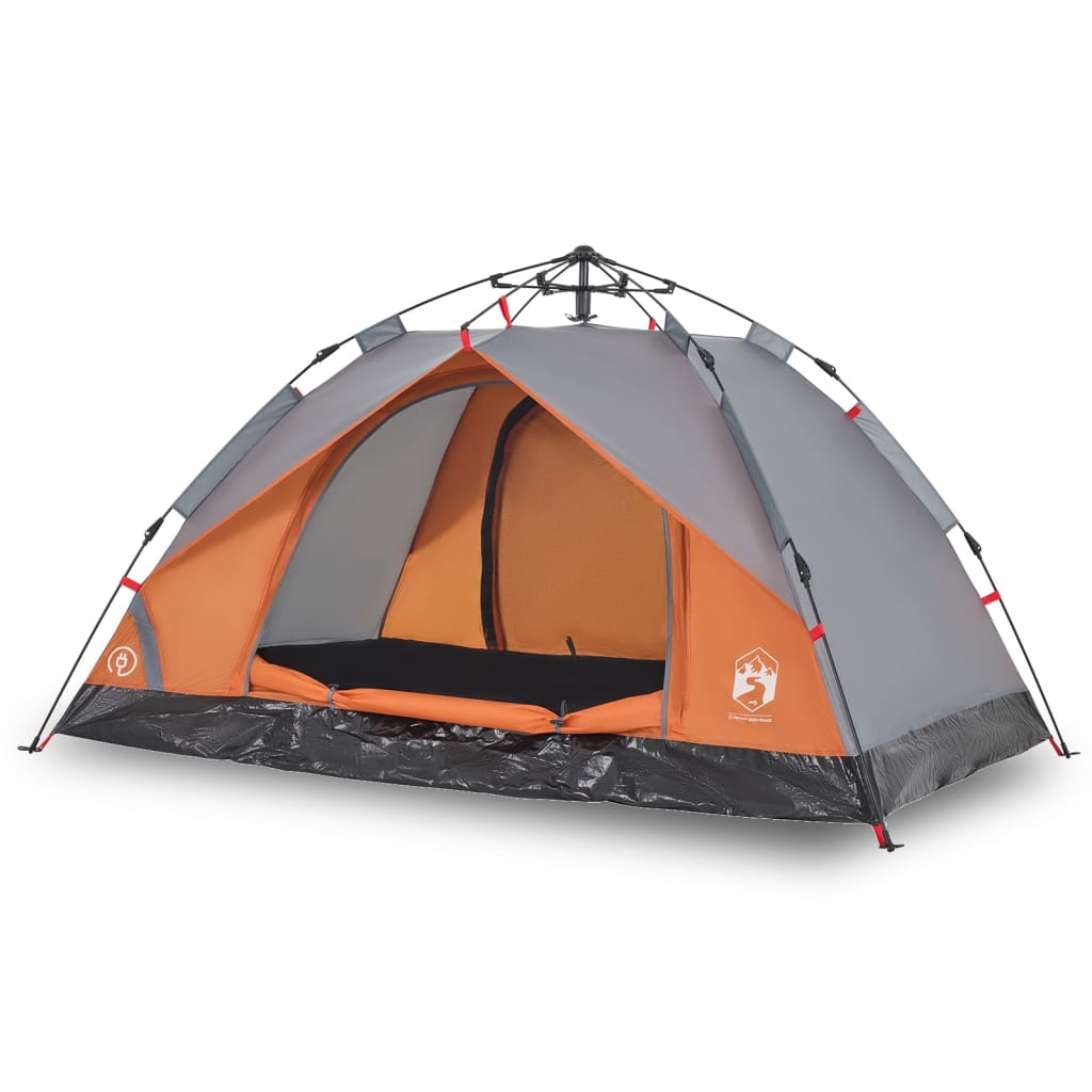 Camping Tent Dome 3-Person Grey and Orange Quick Release