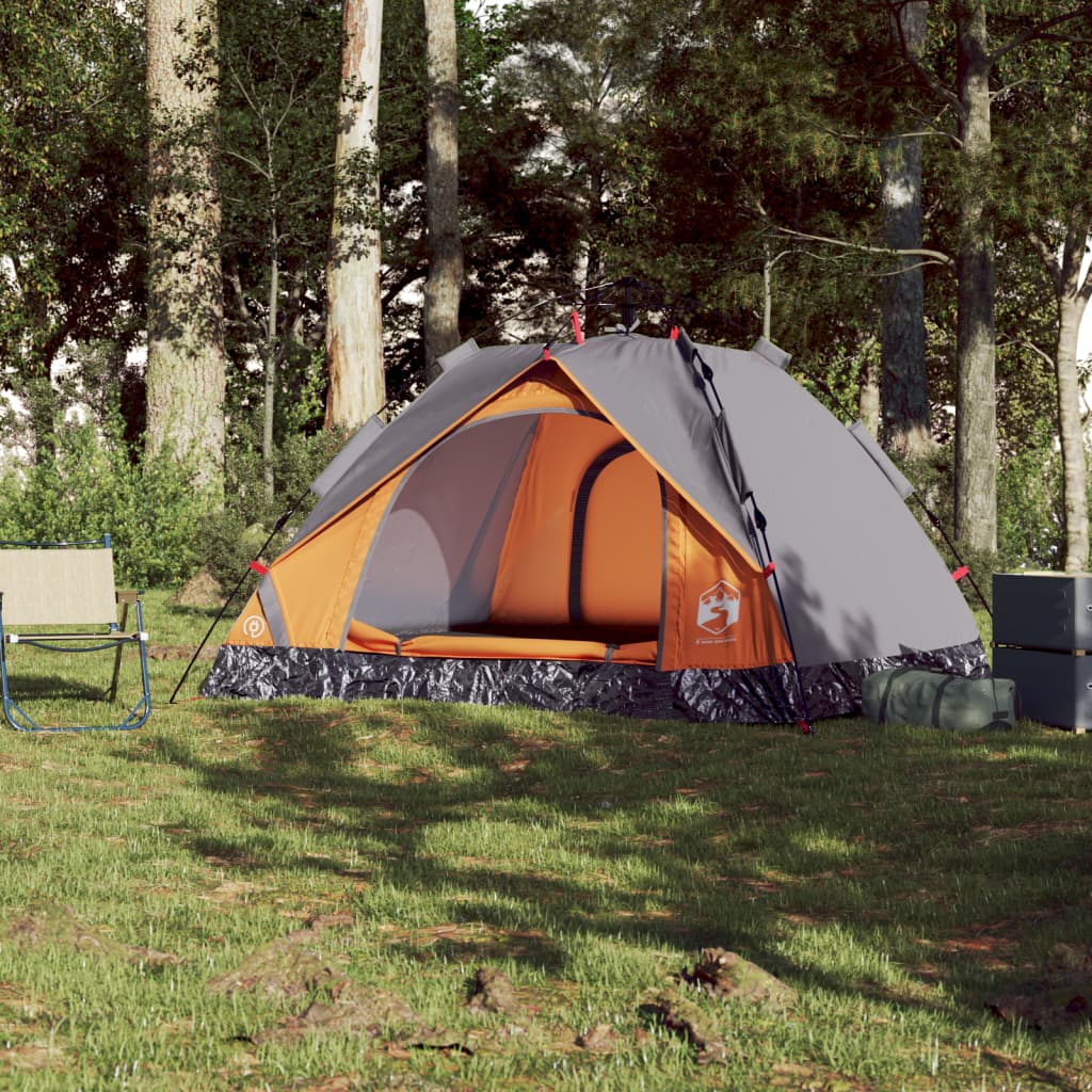 Camping Tent Dome 3-Person Grey and Orange Quick Release