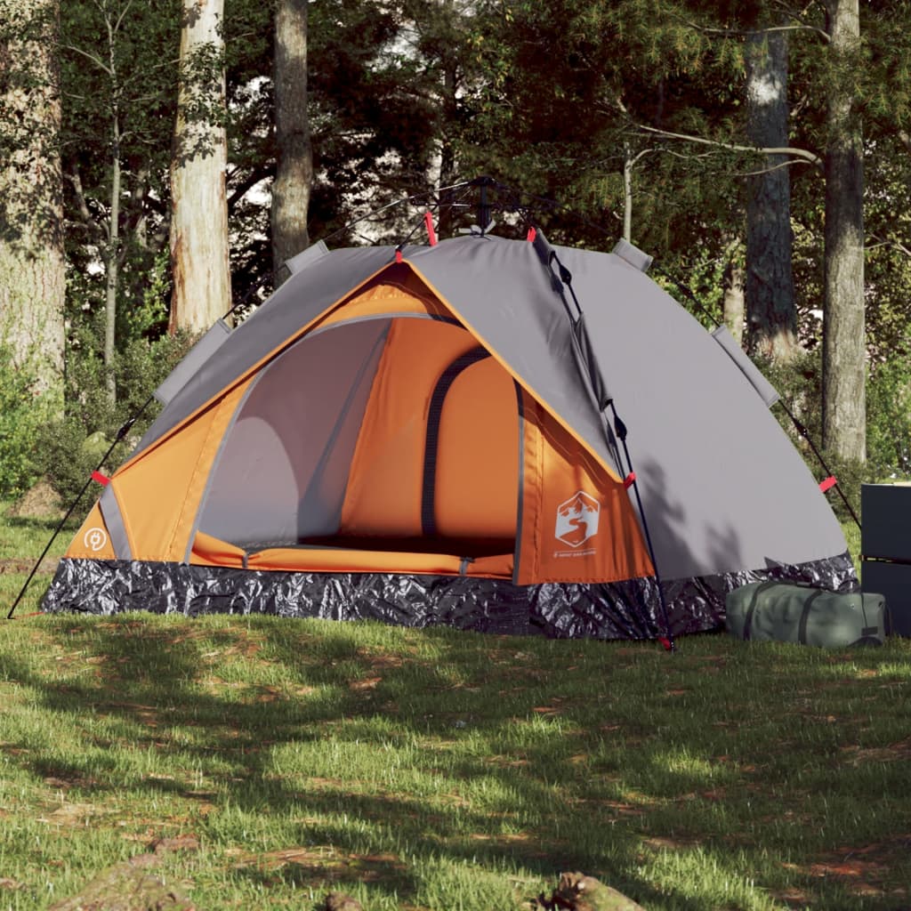 Camping Tent Dome 3-Person Grey and Orange Quick Release