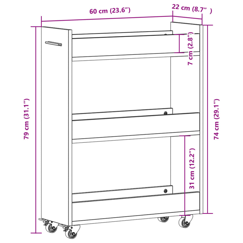 Cabinet with Wheels Concerte Grey 60x22x79 cm Engineered Wood