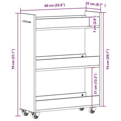 Cabinet with Wheels Concerte Grey 60x22x79 cm Engineered Wood