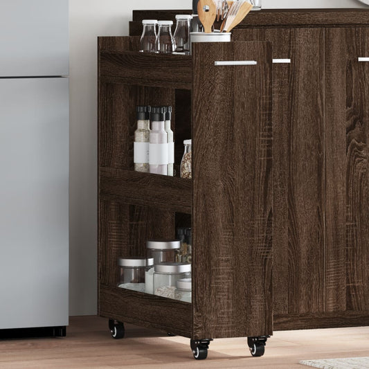 Cabinet with Wheels Brown Oak 60x22x79 cm Engineered Wood