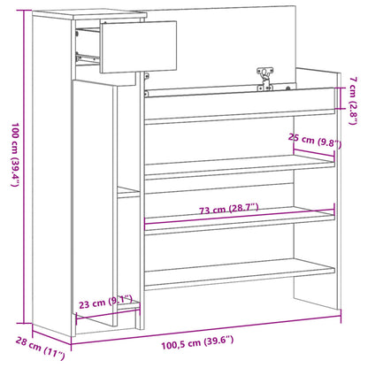 Shoe Cabinet Concrete Grey 100.5x28x100 cm Engineered Wood