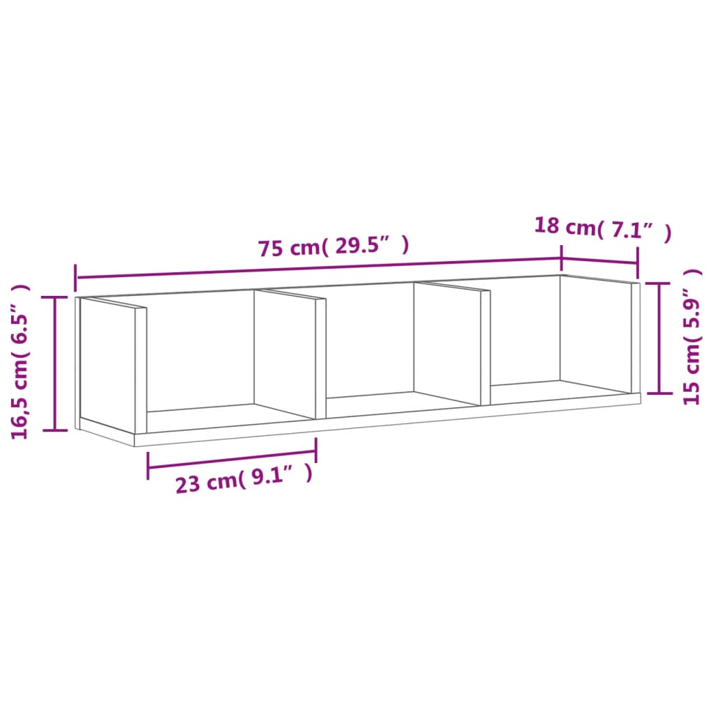 Wall Cabinet Black 75x18x16.5 cm Engineered Wood