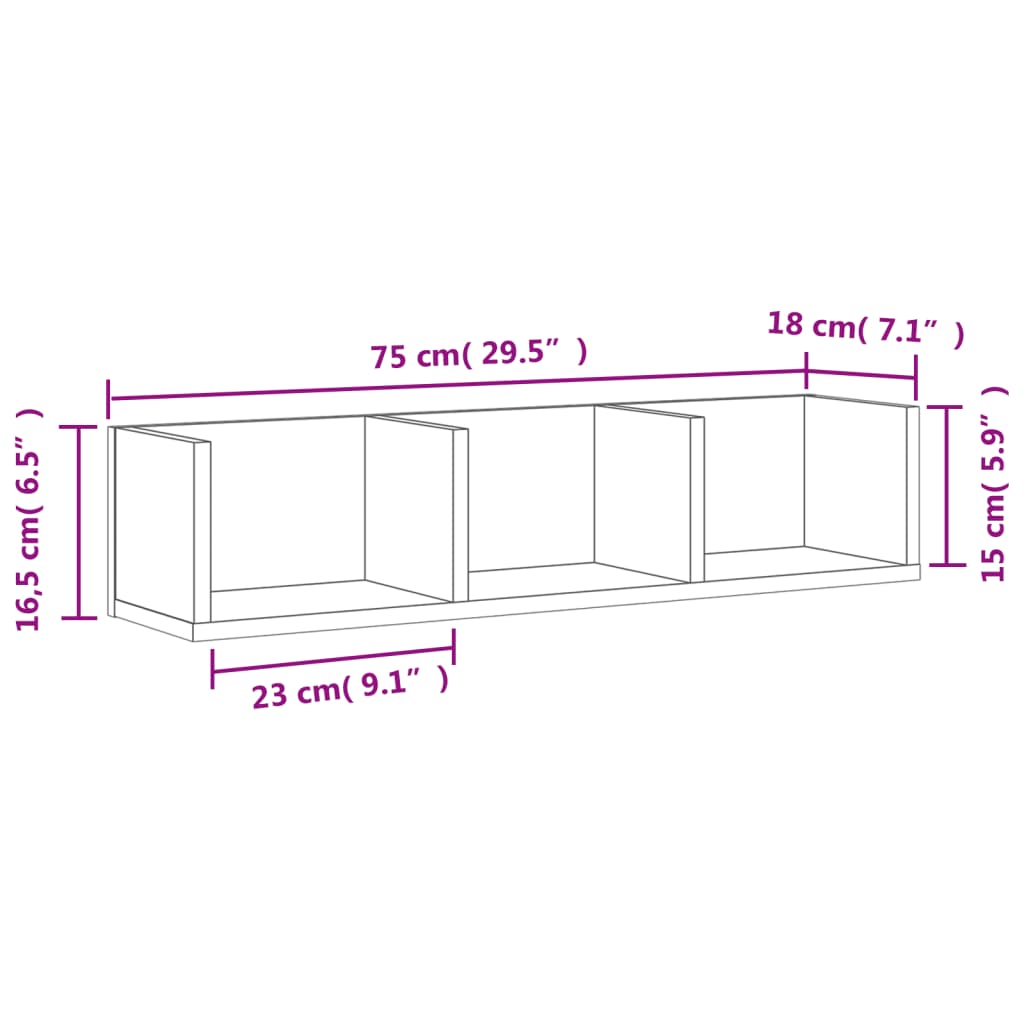 Wall Cabinets 2 pcs Black 75x18x16.5 cm Engineered Wood