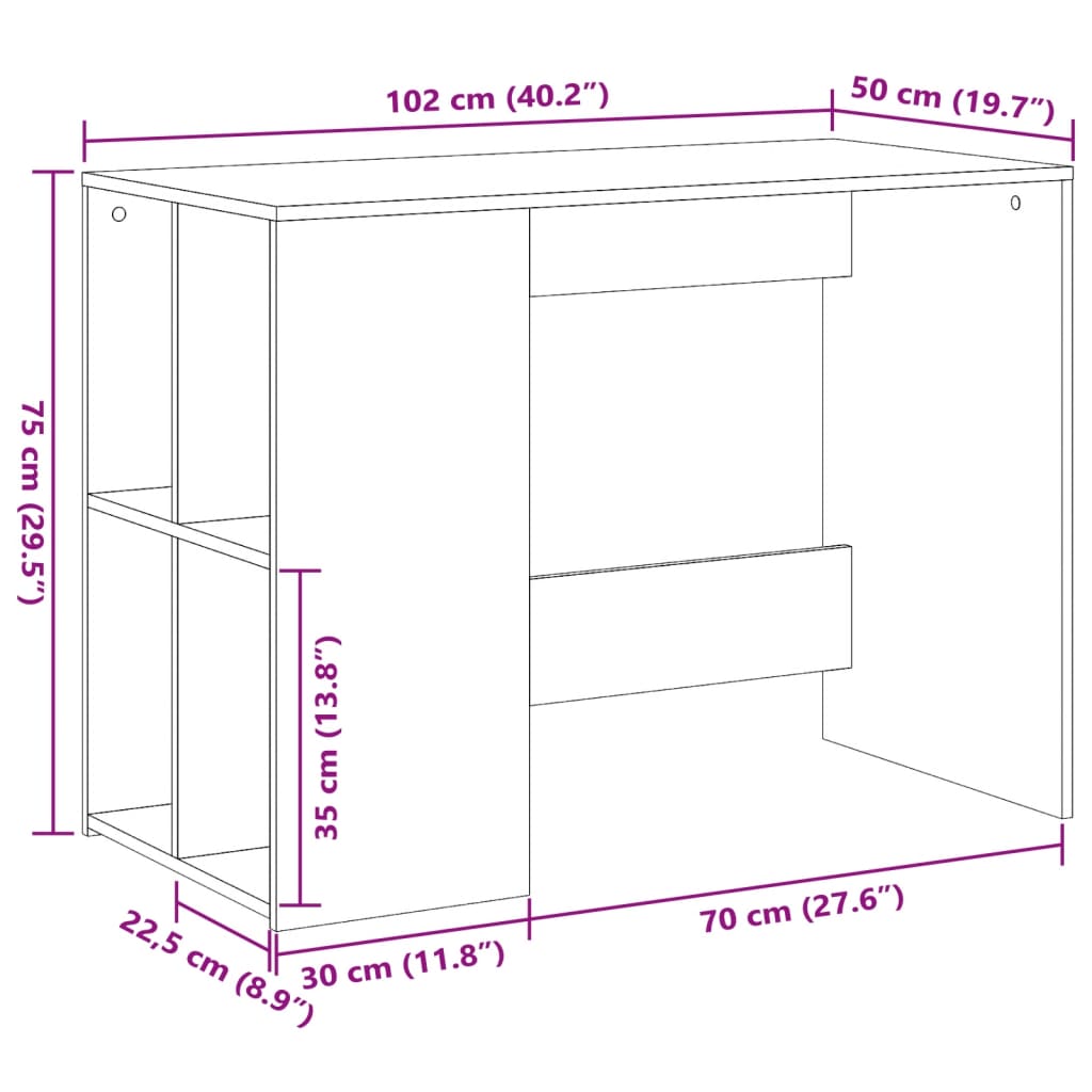 Desk White 102x50x75 cm Engineered Wood