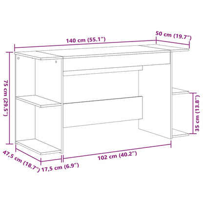 Desk White 140x50x75 cm Engineered Wood