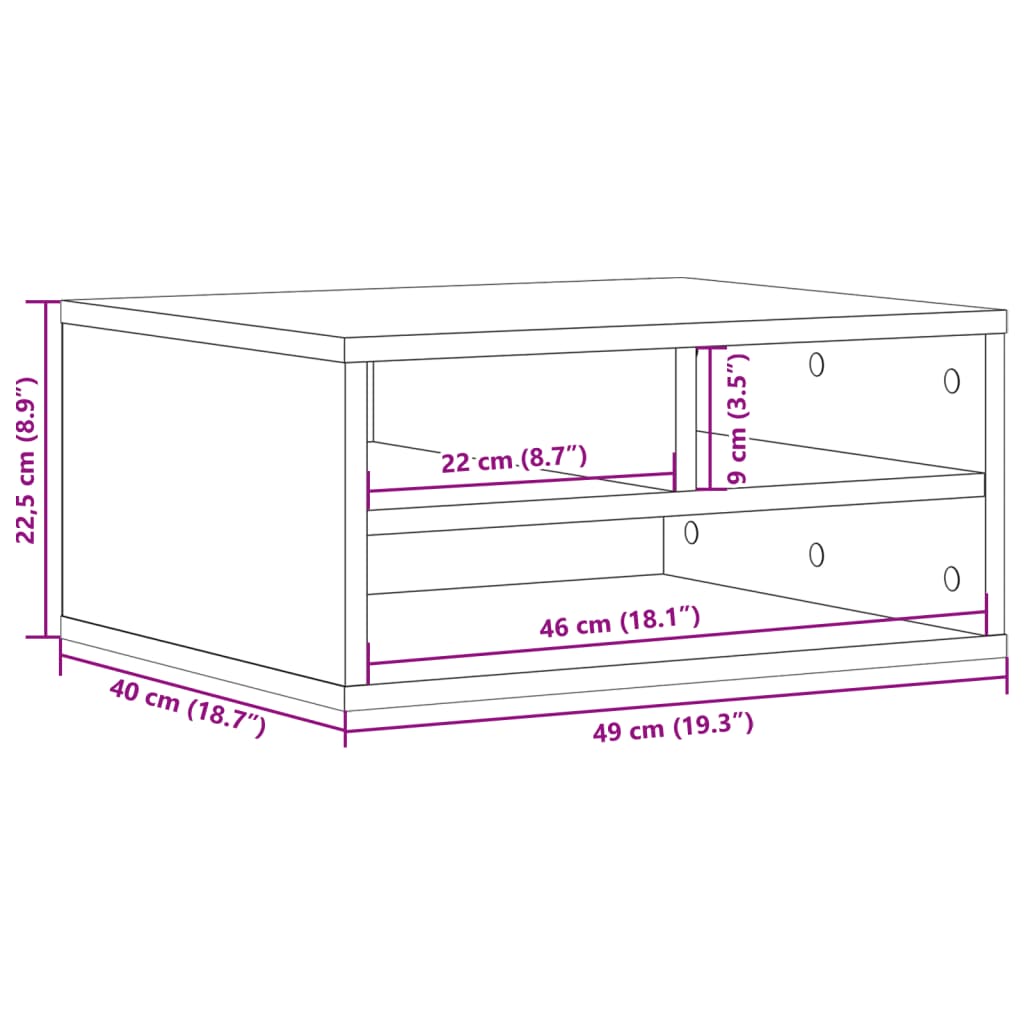 Printer Stand Black 49x40x22,5 cm Engineered Wood