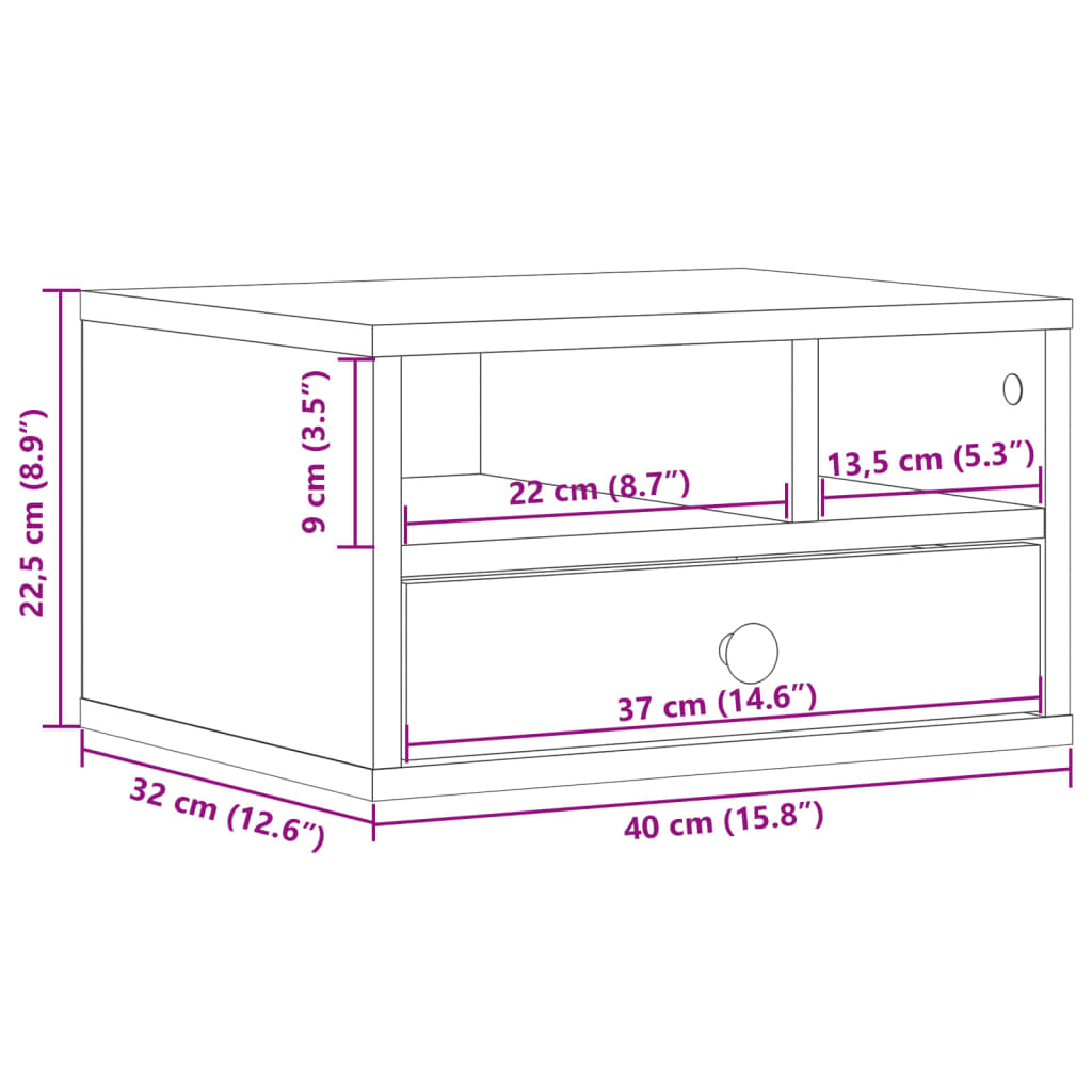 Printer Stand Brown Oak 40x32x22,5 cm Engineered Wood