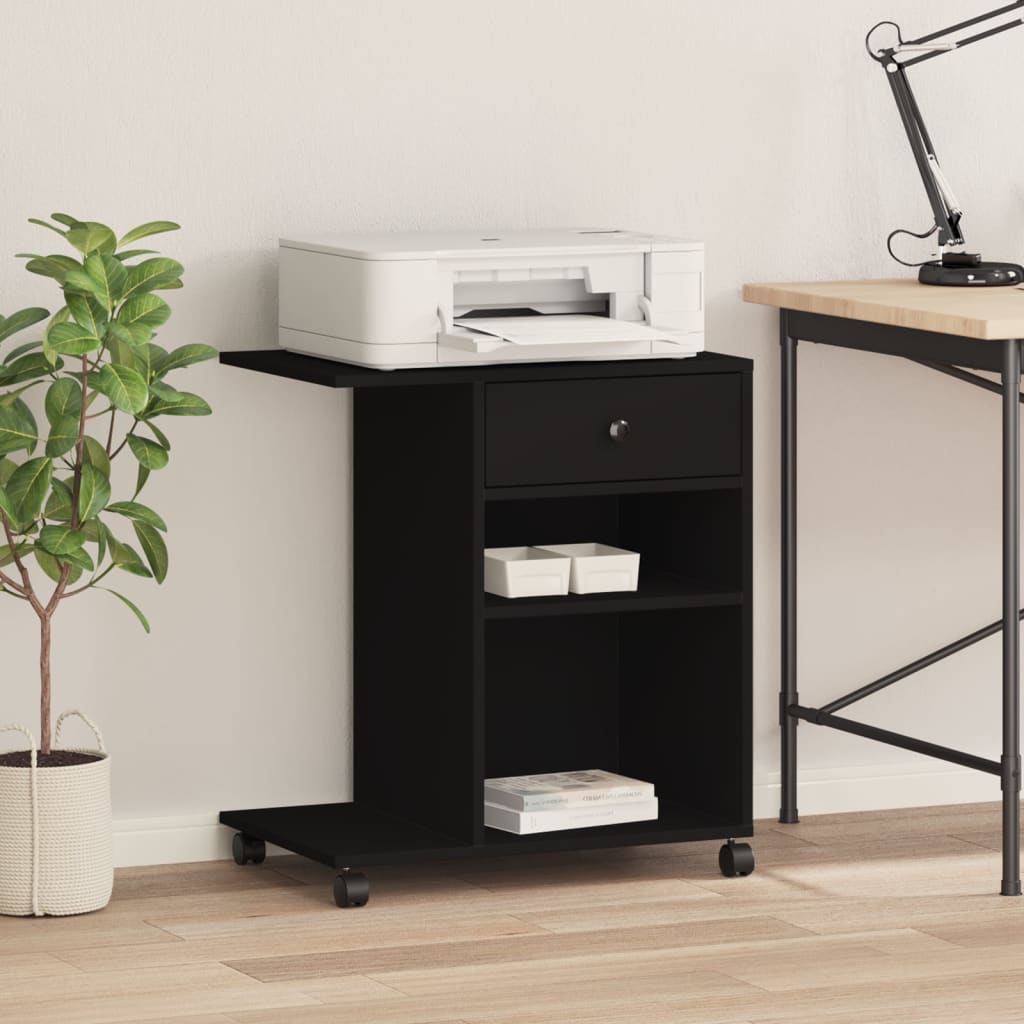 Printer Stand with Wheels Black 60x40x68.5 cm