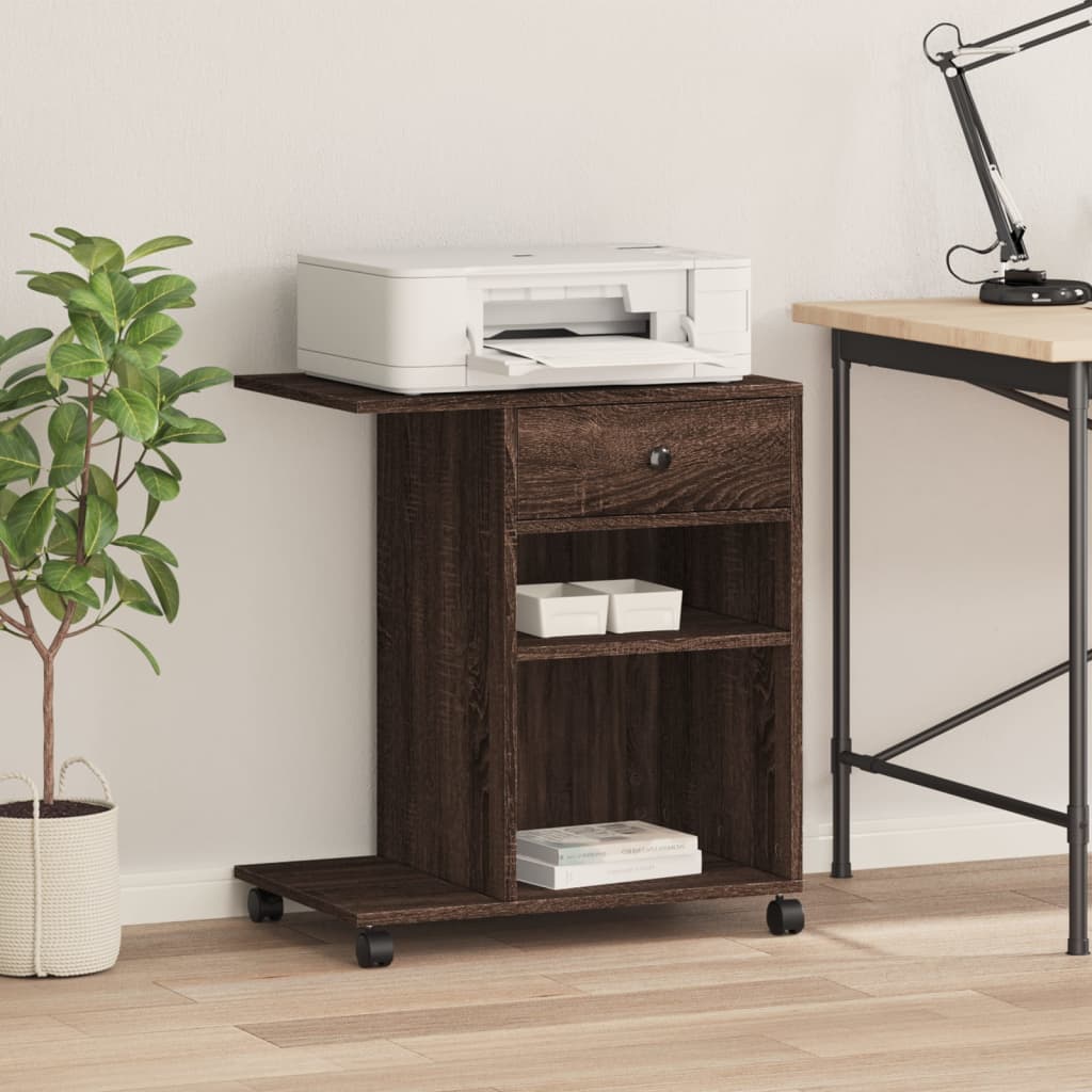 Printer Stand with Wheels Brown Oak 60x40x68.5 cm