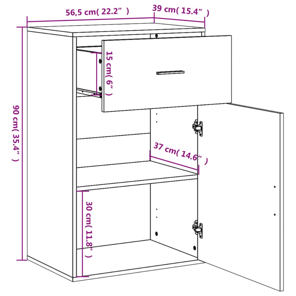 Storage Cabinet Sonoma Oak 56.5x39x90 cm Engineered Wood