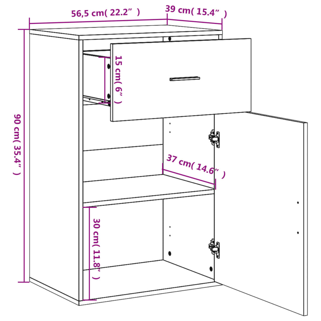 Storage Cabinet Concrete Grey 56.5x39x90 cm Engineered Wood