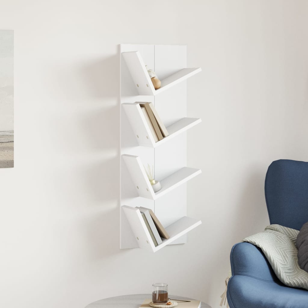 Wall Bookshelf 4-Tier White 33x16x90 cm