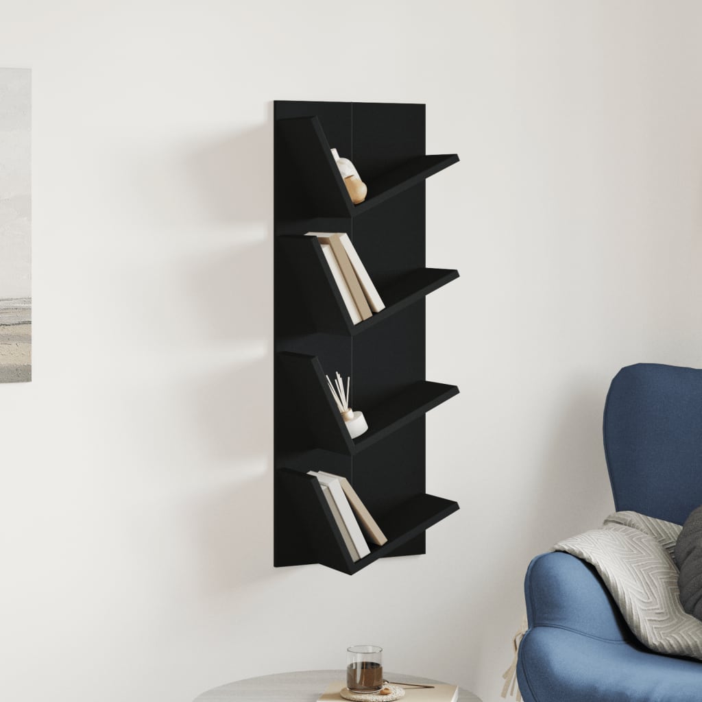 Wall Bookshelf 4-Tier Black 33x16x90 cm