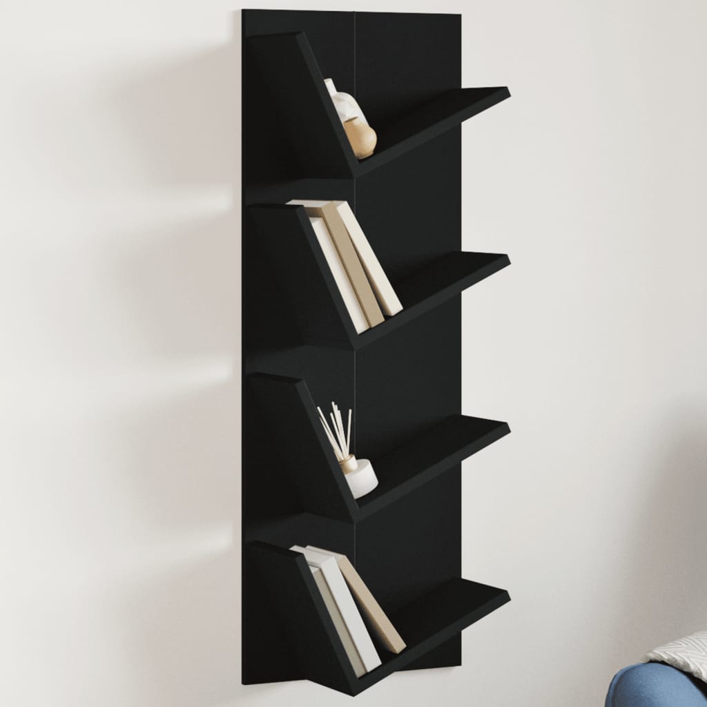 Wall Bookshelf 4-Tier Black 33x16x90 cm