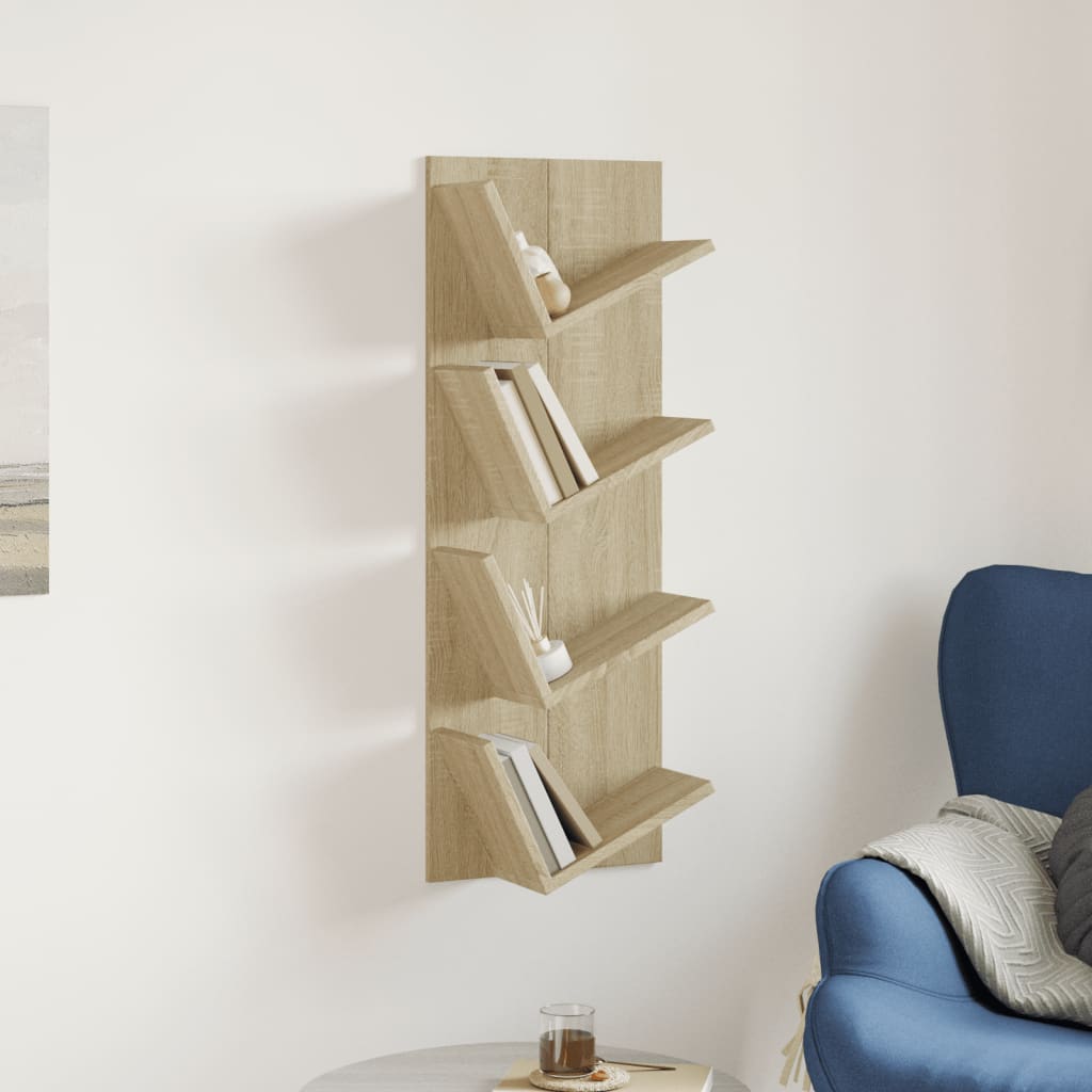 Wall Bookshelf 4-Tier Sonoma Oak 33x16x90 cm