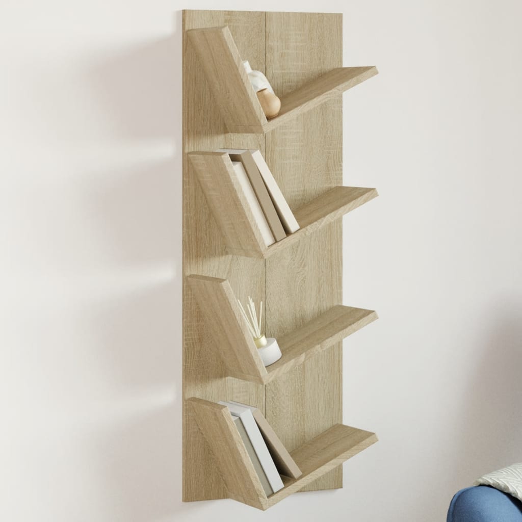 Wall Bookshelf 4-Tier Sonoma Oak 33x16x90 cm