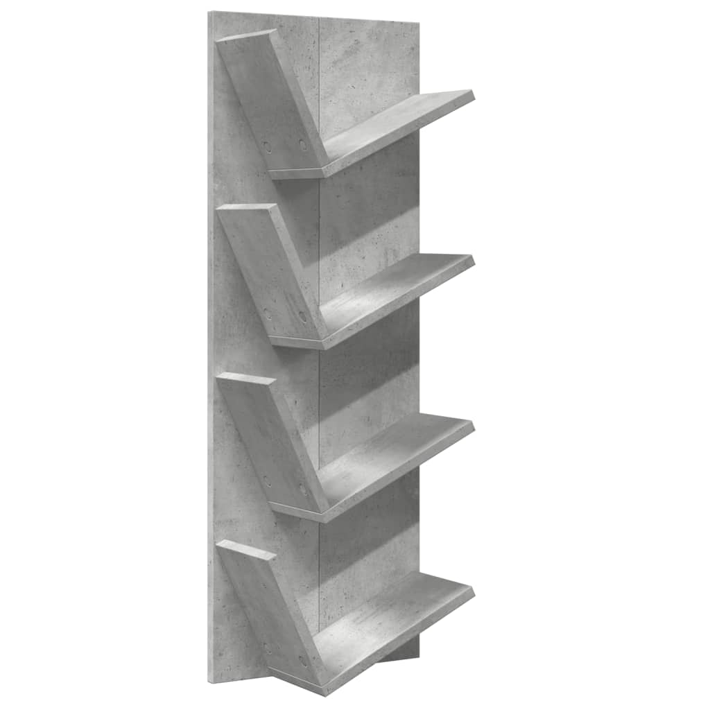 Wall Bookshelf 4-Tier Concrete Grey 33x16x90 cm