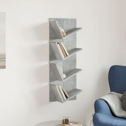 Wall Bookshelf 4-Tier Concrete Grey 33x16x90 cm