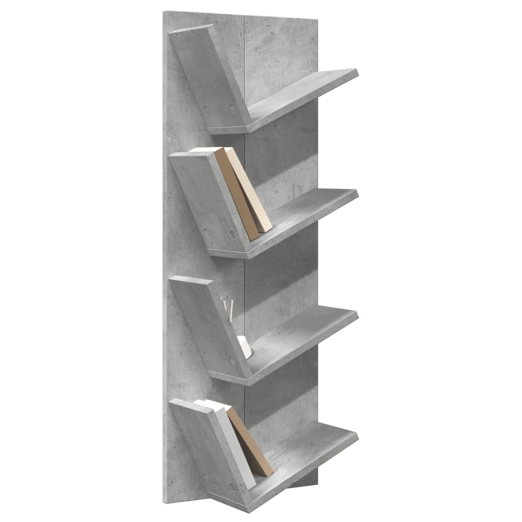 Wall Bookshelf 4-Tier Concrete Grey 33x16x90 cm