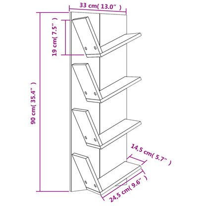 Wall Bookshelf 4-Tier Concrete Grey 33x16x90 cm