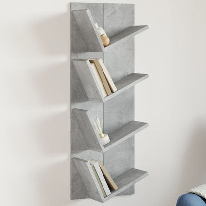 Wall Bookshelf 4-Tier Concrete Grey 33x16x90 cm