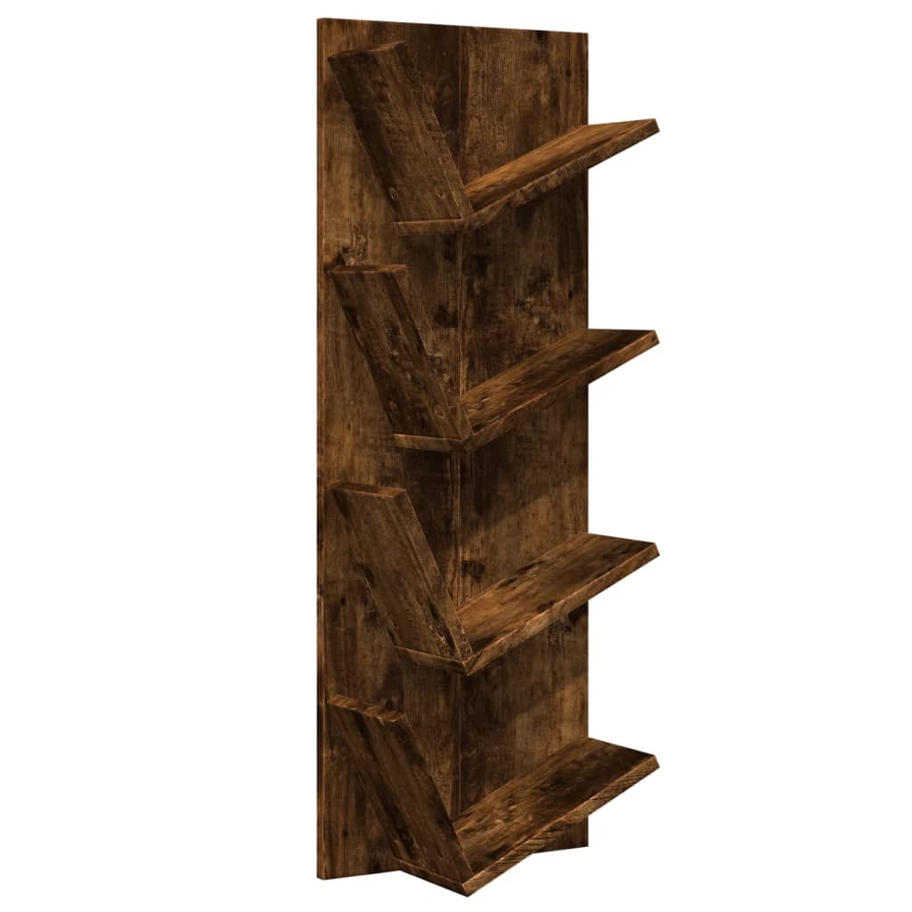 Wall Bookshelf 4-Tier Smoked Oak 33x16x90 cm