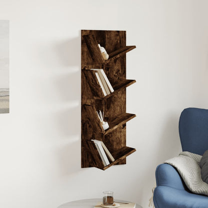 Wall Bookshelf 4-Tier Smoked Oak 33x16x90 cm