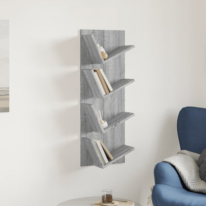 Wall Bookshelf 4-Tier Grey Sonoma 33x16x90 cm