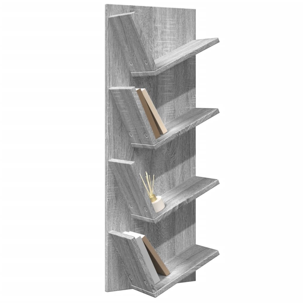 Wall Bookshelf 4-Tier Grey Sonoma 33x16x90 cm