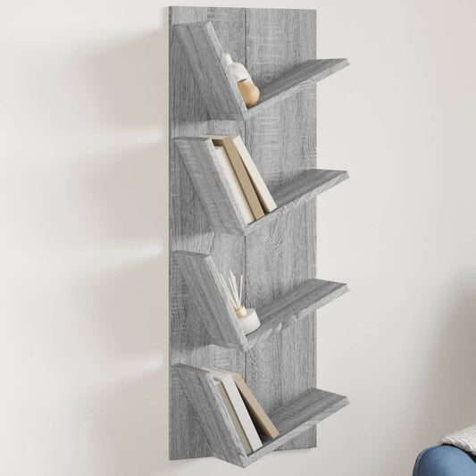 Wall Bookshelf 4-Tier Grey Sonoma 33x16x90 cm