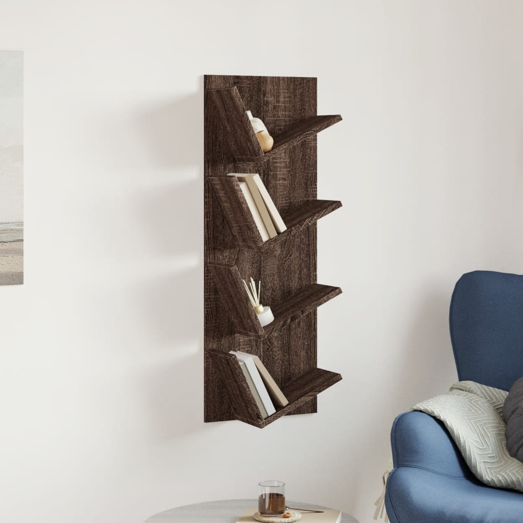 Wall Bookshelf 4-Tier Brown Oak 33x16x90 cm