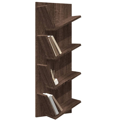 Wall Bookshelf 4-Tier Brown Oak 33x16x90 cm