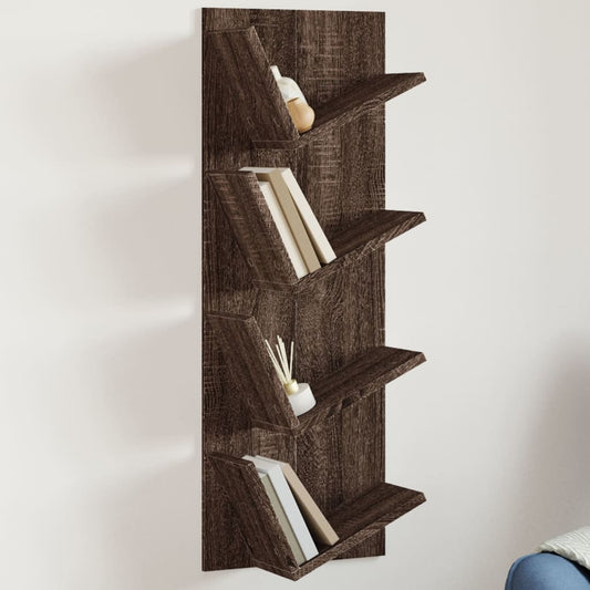 Wall Bookshelf 4-Tier Brown Oak 33x16x90 cm