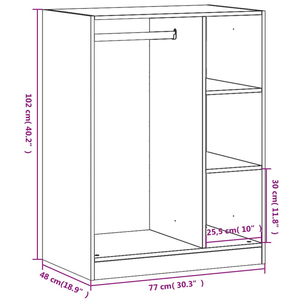 Wardrobe Brown Oak 77x48x102 cm Engineered Wood